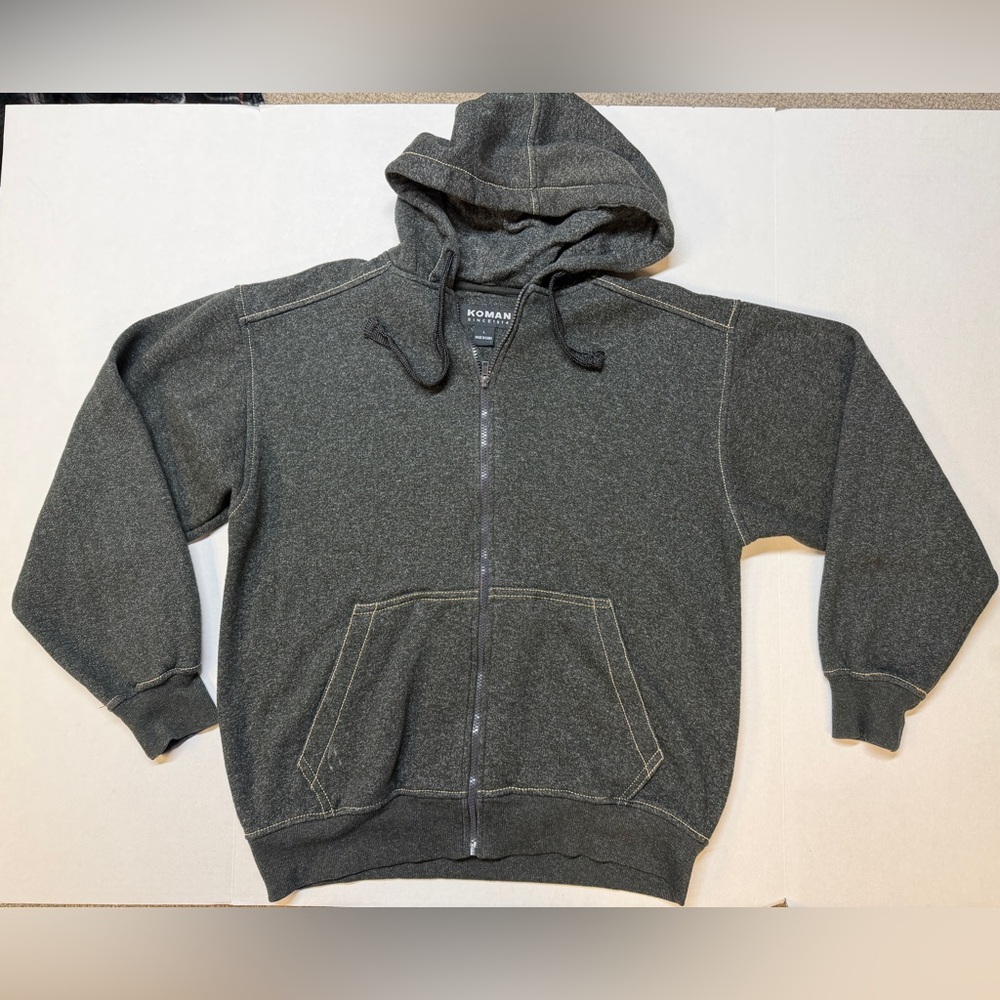 Koman Men’s‎ Large Charcoal Grey Cotton Fleece Full-Zip Hoodie